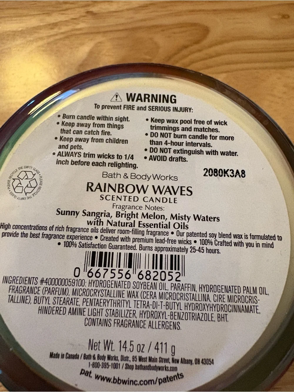 Bath & Body Works White Barn candle 14.5 oz 3 wick new Rainbow Waves